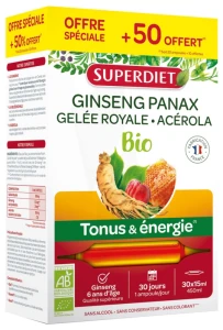 Superdiet Ginseng Gelée Royale Acérola Bio Solution Buvable 30 Ampoules/10ml