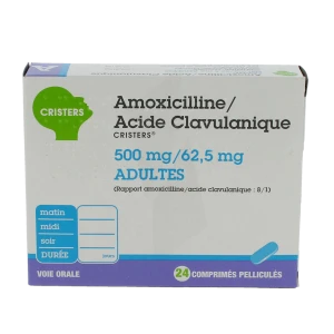Amoxicilline/acide Clavulanique Cristers 500 Mg/62,5 Mg Adultes, Comprimé Pelliculé (rapport Amoxicilline/acide Clavulanique : 8/1)