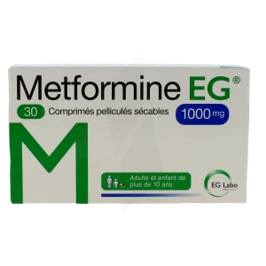 Metformine Eg 1000 Mg, Comprimé Pelliculé Sécable