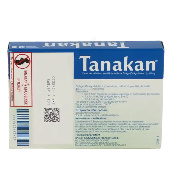 Tanakan 40 Mg, Comprimé Enrobé Pvc/alu/30