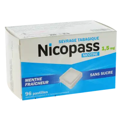 Nicopass 1,5 Mg Sans Sucre Menthe Fraicheur, Pastille édulcorée à L'aspartam Et à L'acésulfame Potassique à BOURBON-LANCY
