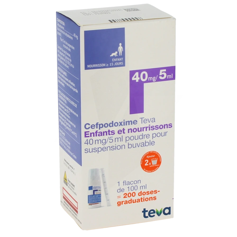 Cefpodoxime Teva Enfants Et Nourrissons 40 Mg/ 5 Ml, Poudre Pour Suspension Buvable