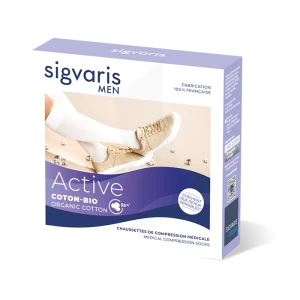Sigvaris Active Coton Bio 55% Chaussette Classe 2 Homme Beige Long M