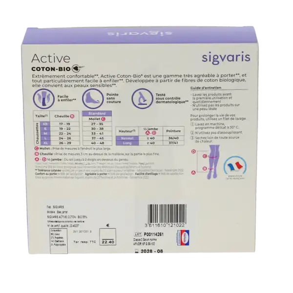 Sigvaris Active Coton Bio 55% Chaussette Classe 2 Femme Noir Normal M