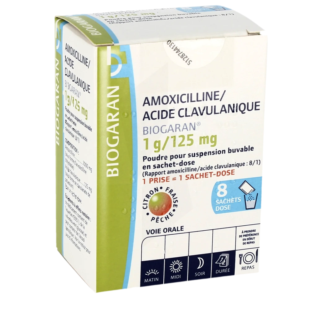 Amoxicilline/acide Clavulanique Biogaran 1 G/125 Mg, Poudre Pour Suspension Buvable En Sachet-dose (rapport Amoxicilline/acide Clavulanique : 8/1)