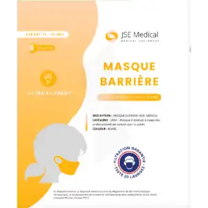Masque Barrière Non Médical Enfant (11/16 Ans) Blancs B/6 à La Sauve