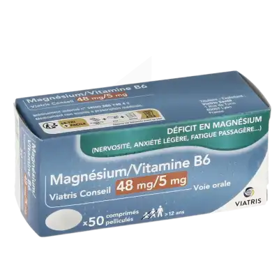 Magnesium/vitamine B6 Viatris Conseil 48 Mg/5 Mg, Comprimé Pelliculé à AMBARÈS-ET-LAGRAVE