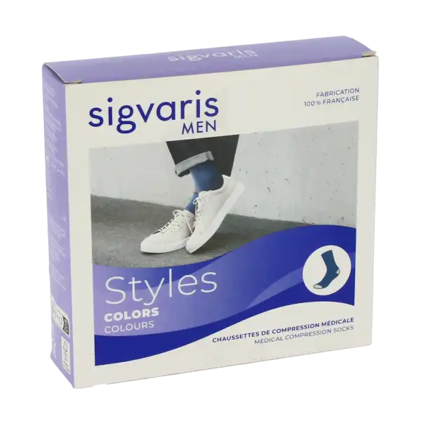 Sigvaris Styles Colors Chaussettes  Homme Classe 2 Bleu Large Normal