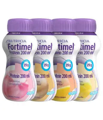 Fortimel Protein Nutriment Multi Saveurs Caramel/vanille/fraise/mangue 4 Bouteilles/200ml à Bassens