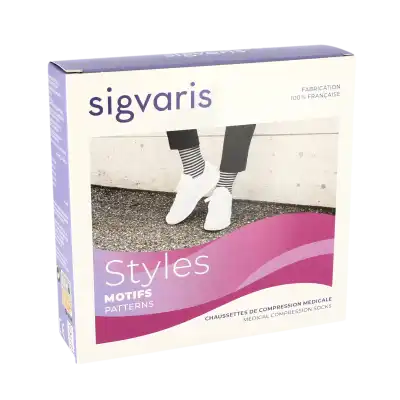 SIGVARIS STYLES MOTIFS MARINIERE CHAUSSETTES  FEMME CLASSE 2 MARINE BLANC SMALL NORMAL