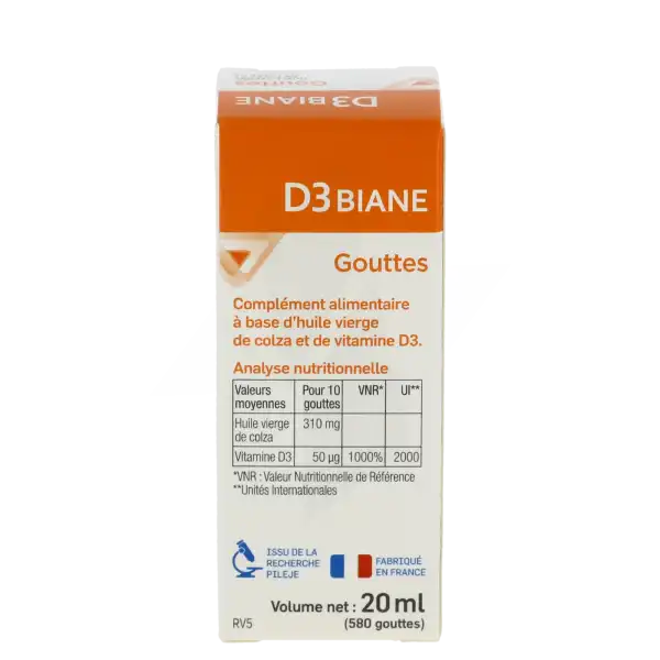 Pileje D3 Biane Gouttes - Vitamine D Flacon Compte-goutte 20ml