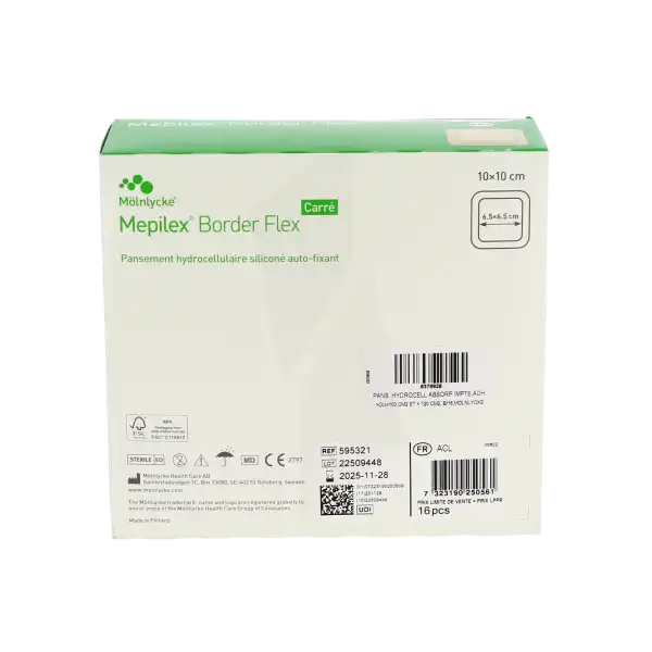 Mepilex Border Flex Carre Pans Hydrocellulaire AdhÉsif StÉrile SiliconÉ 10x10cm B/16