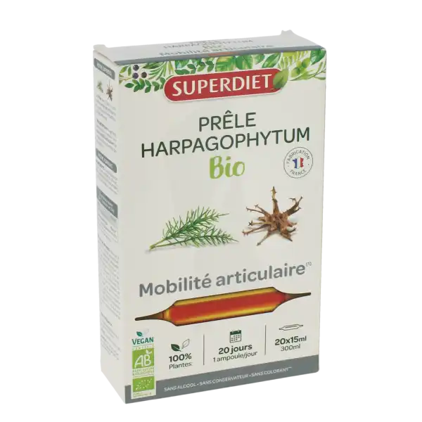 Superdiet Prêle Harpagophytum Bio Solution Buvable 20 Ampoules/15ml