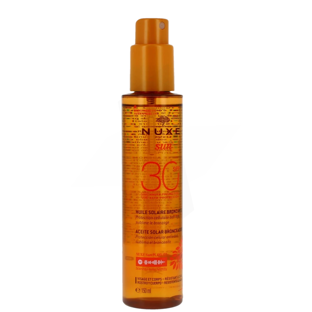 Nuxe Sun Huile Bronzante Spf30 Visage Et Corps Flacon Pompe De 150 Ml