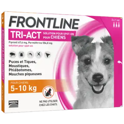 Frontline Tri-act Solution pour spot-on chien 5-10kg 3Pipettes/1ml