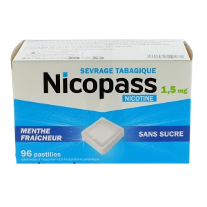 Nicopass 1,5 Mg Sans Sucre Menthe Fraicheur, Pastille édulcorée à L'aspartam Et à L'acésulfame Potassique