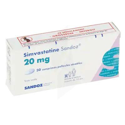 SIMVASTATINE SANDOZ 20 mg, comprimé pelliculé sécable