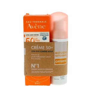Avene Solaire Spf50 + Crème Très Haute Protection Tube De 50 Ml + Mousse Nettoyante