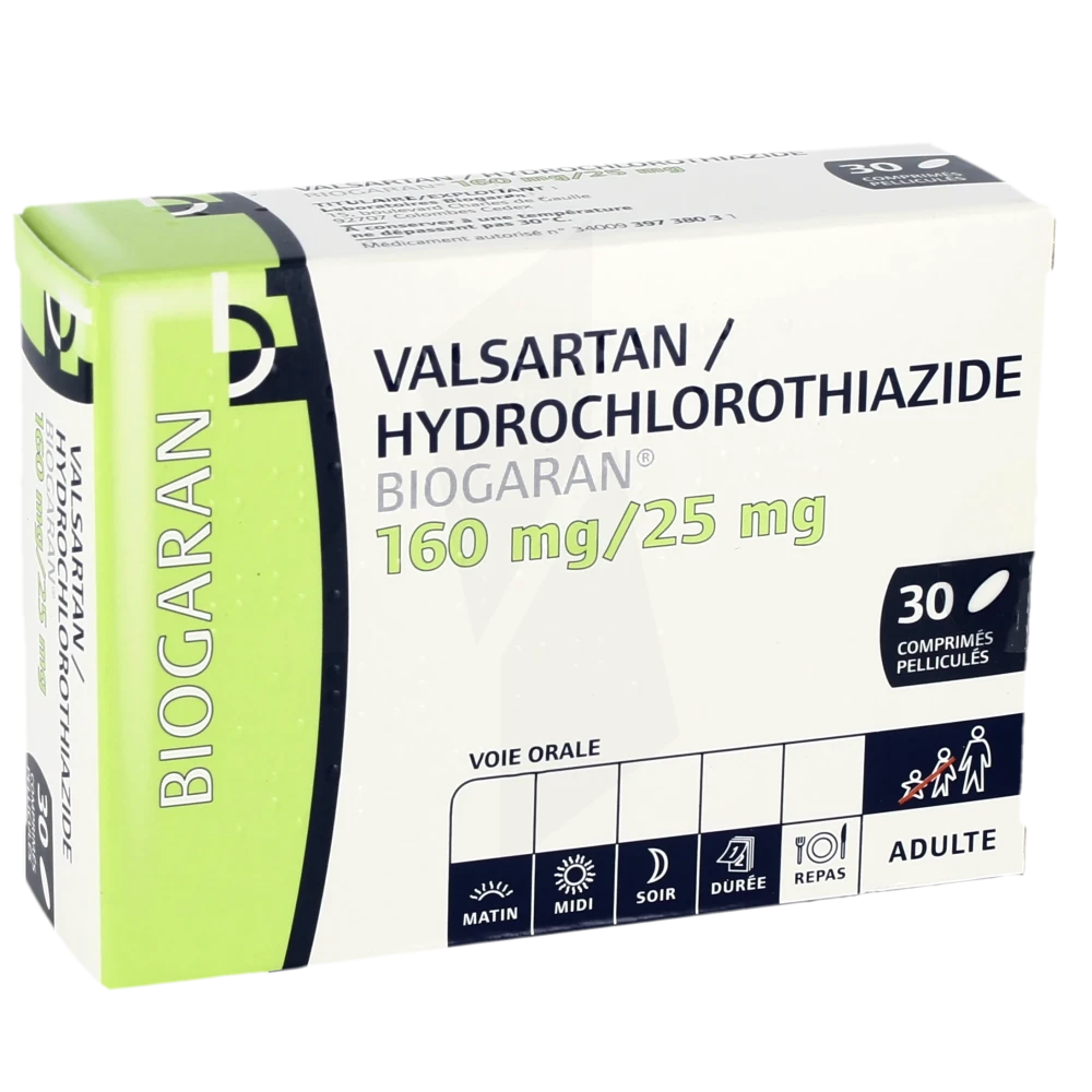 Valsartan Hydrochlorothiazide Biogaran 160 Mg/25 Mg, Comprimé Pelliculé