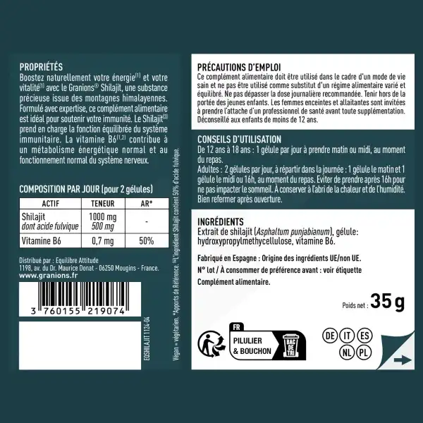 Granions Shilajit 1000mg Gélules B/60