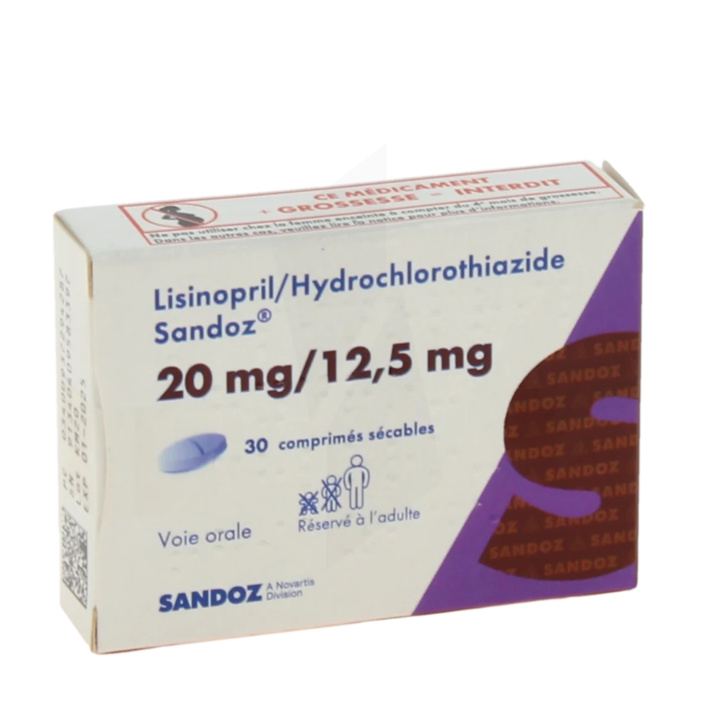 Lisinopril/hydrochlorothiazide Sandoz 20 Mg/12,5 Mg, Comprimé Sécable