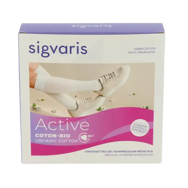 Sigvaris Active Coton Bio 55% Chaussette Classe 2 Femme Noir Long M