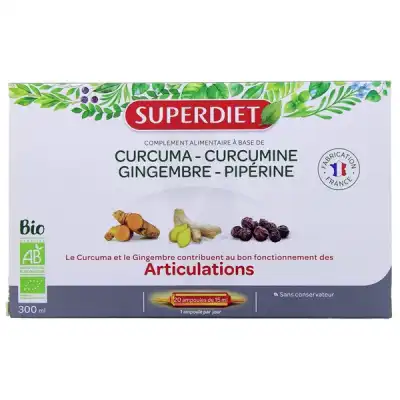 Superdiet Curcuma Gingembre Piperine Bio Solution Buvable 20 Ampoules/15ml à VALENCE