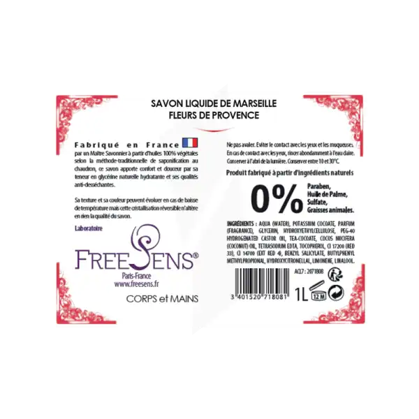 Freesens Savon Liquide De Marseille Fleur Provence Fl Pompe/1l
