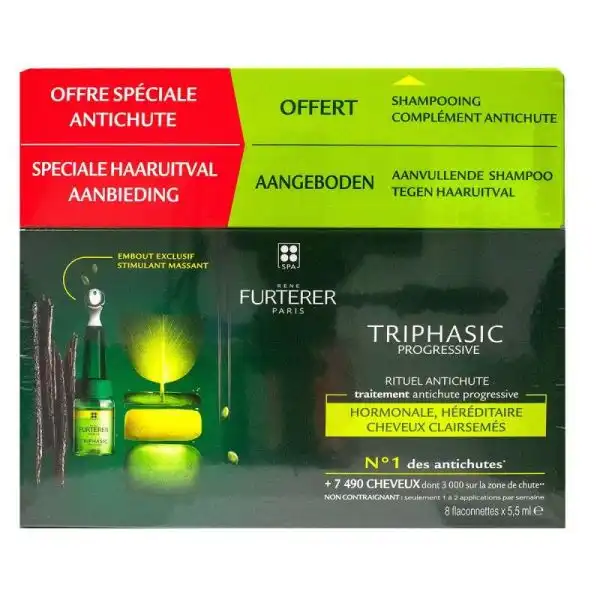 René Furterer Triphasic Progressive Sérum Antichute Coffret 8 Flacons X 5,5ml + Shampoing Stimulant 100 Ml