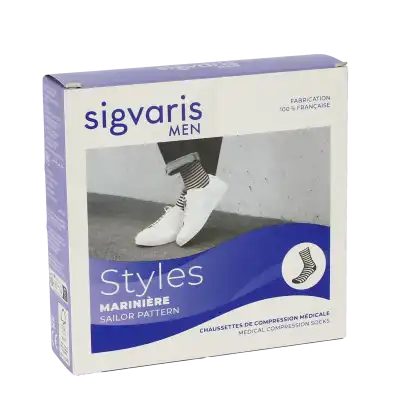 Sigvaris Styles Motifs Mariniere Chaussettes  Homme Classe 2 Marine Blanc Large Normal à Beaujeu-Saint-Vallier-Pierrejux-et-Quitteur