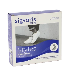 Sigvaris Styles Motifs Mariniere Chaussettes  Homme Classe 2 Marine Blanc Large Normal