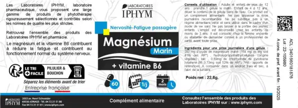 Iphym Santé Magnesium Marin + Vit B6 Gélules De Plantes Unitaires 280mg B/1000