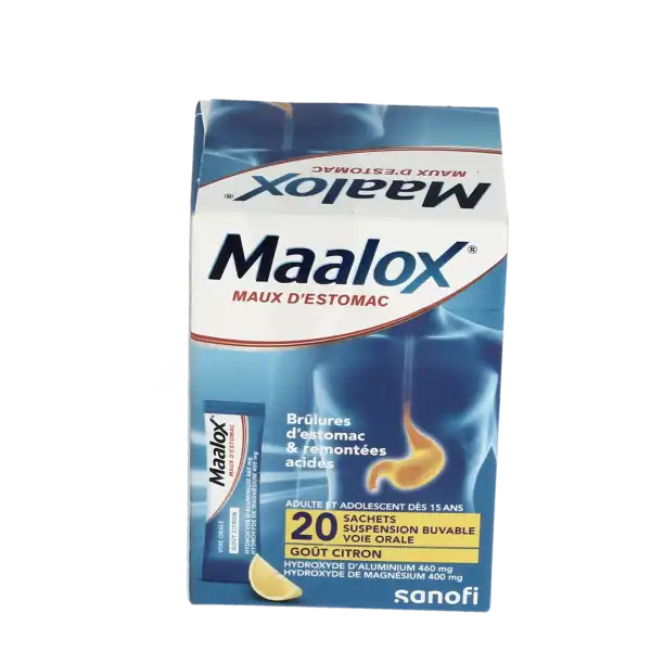 Maalox Maux D'estomac Hydroxyde D'aluminium/hydroxyde De Magnesium 460 Mg/400 Mg, Suspension Buvable En Sachet