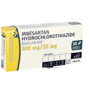 Irbesartan/hydrochlorothiazide Biogaran 300 Mg/25 Mg, Comprimé Pelliculé