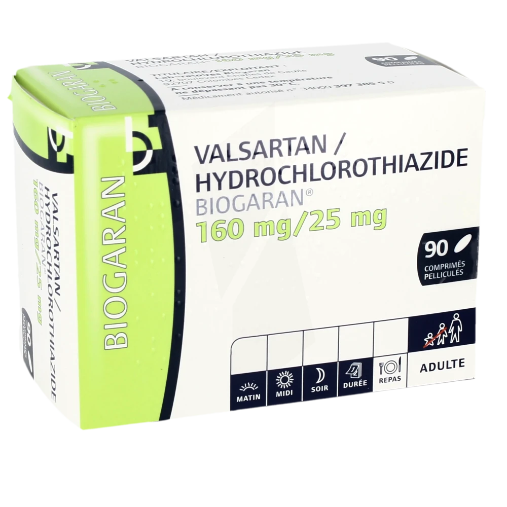 Valsartan Hydrochlorothiazide Biogaran 160 Mg/25 Mg, Comprimé Pelliculé
