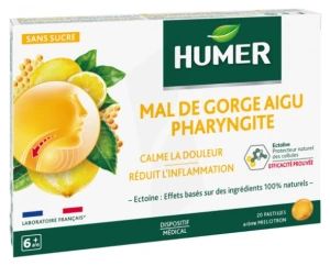 Humer Pharyngite Past Mal De Gorge Miel Citron B/20