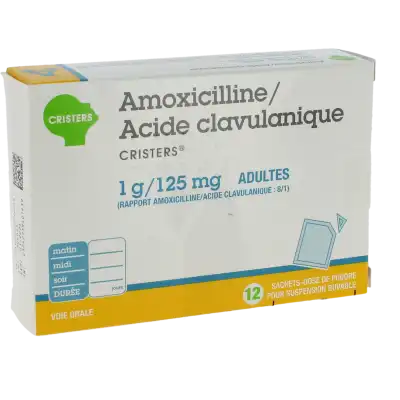 Amoxicilline/acide Clavulanique Cristers 1 G/125 Mg Adultes, Poudre Pour Suspension Buvable En Sachet-dose (rapport Amoxicilline/acide Clavulanique : 8/1) à MONTEUX