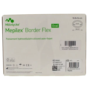 Mepilex Border Flex Oval Pans Hydrocellulaire Adhésif Stérile Siliconé 10.8x14cm B/16
