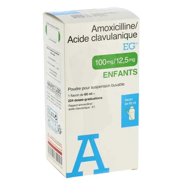 Amoxicilline/acide Clavulanique Eg Labo-laboratoires Eurogenerics 100 Mg/12,5 Mg Par Ml Enfants, Poudre Pour Suspension Buvable En Flacon (rapport Amoxicilline/acide Clavulanique : 8/1)