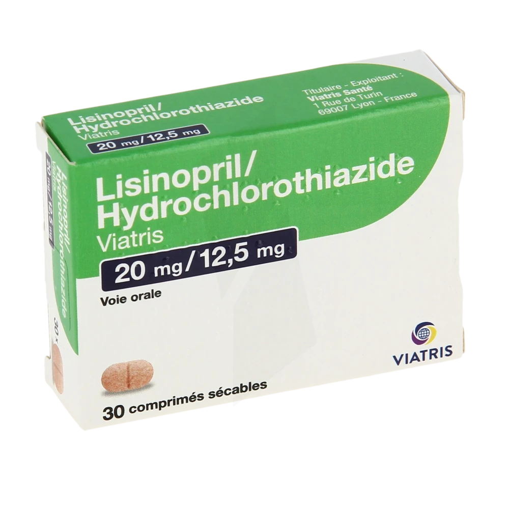 Lisinopril/hydrochlorothiazide Viatris 20mg/12,5mg, Comprimé Sécable