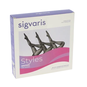 Sigvaris Styles Motifs Carreaux Bas Auto-fixants Classe 2 Femme Noir Long M