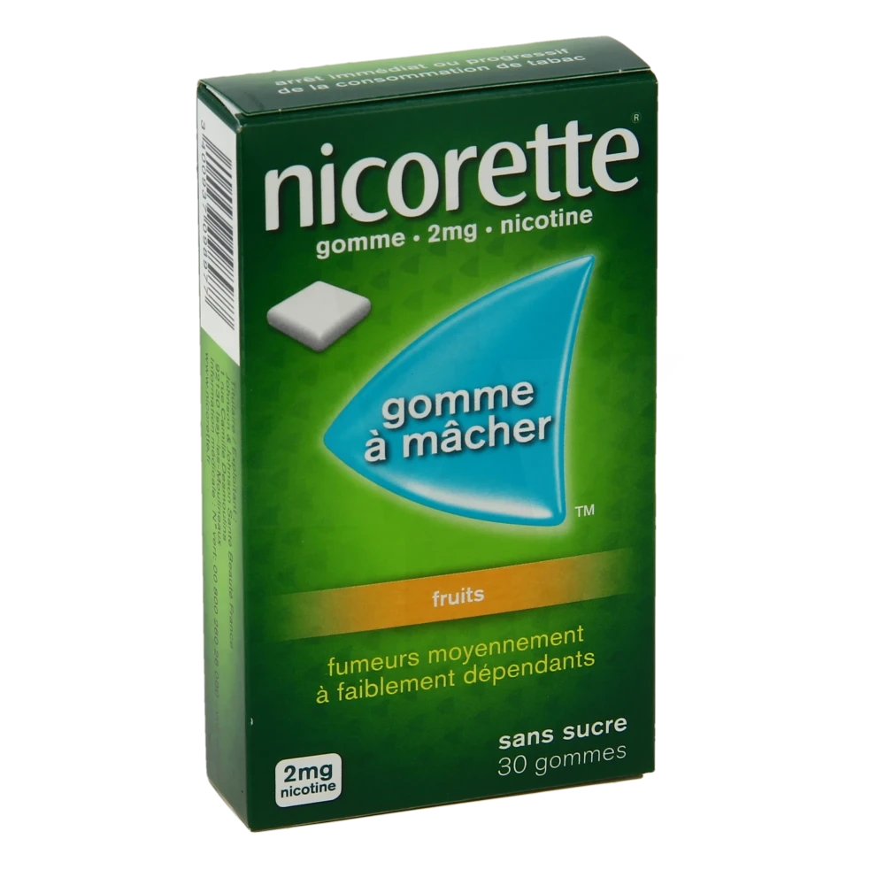 Nicorette Fruits 2 Mg Sans Sucre, Gomme à Mâcher Médicamenteuse édulcorée Au Xylitol Et à L'acésulfame Potassique